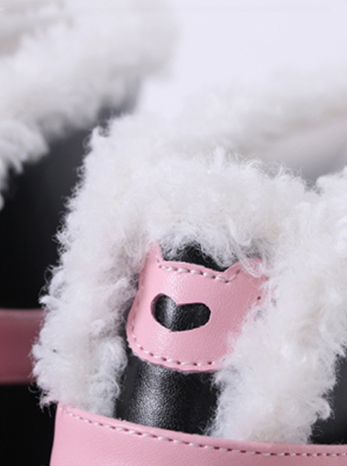 Sweet Round Toe Color-Block Thick-Soled Short Tube Plush Martin Boots Sweet Lolita Boots