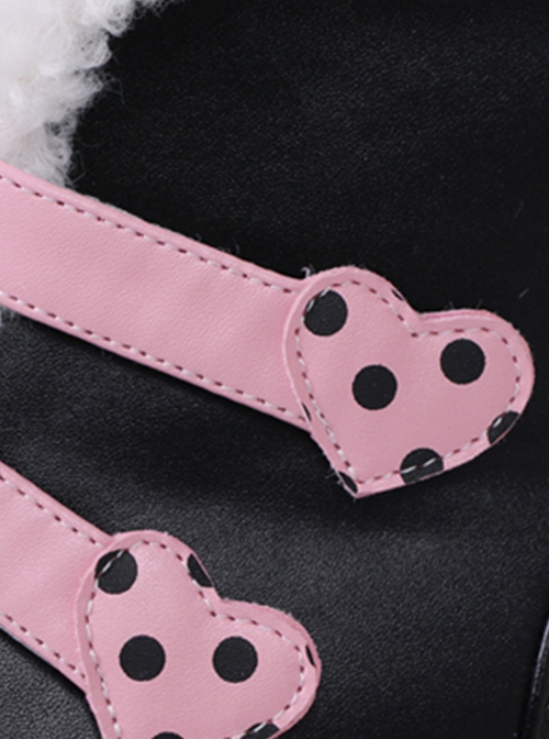 Sweet Round Toe Color-Block Thick-Soled Short Tube Plush Martin Boots Sweet Lolita Boots