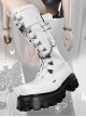 Punk Style All-Match Autumn Winter Square Head Butterfly Metal Chain Decoration Lace-Up Tall Martin Boots Punk Lolita Boots