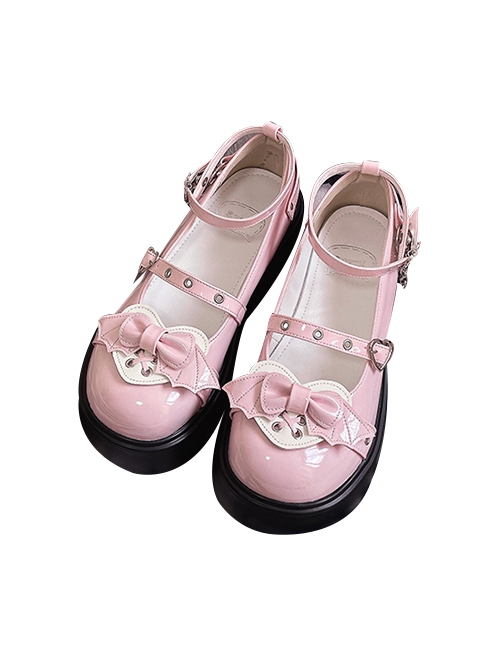 Devil'S Sweetheart Series Sweet Cool Love Bat Wings Bow Knot Round Toe Cute Punk Lolita Shoes