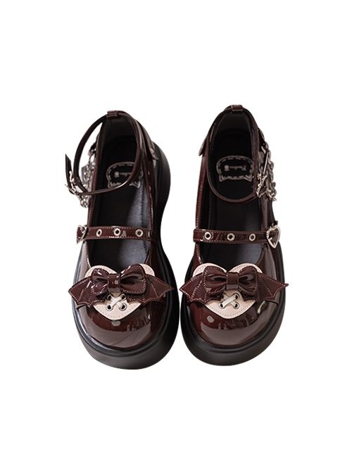 Devil'S Sweetheart Series Sweet Cool Love Bat Wings Bow Knot Round Toe Cute Punk Lolita Shoes