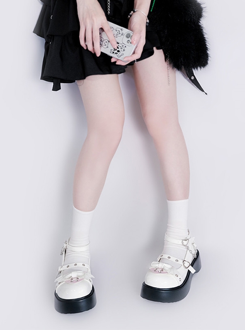 Devil'S Sweetheart Series Sweet Cool Love Bat Wings Bow Knot Round Toe Cute Punk Lolita Shoes