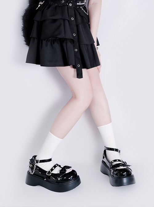 Devil'S Sweetheart Series Sweet Cool Love Bat Wings Bow Knot Round Toe Cute Punk Lolita Shoes