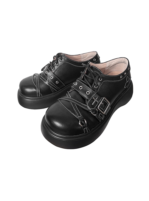 Judgment Sweetheart Series Round Toe Platform Cross Decorated Lace-Up Gothic Lolita Shoes