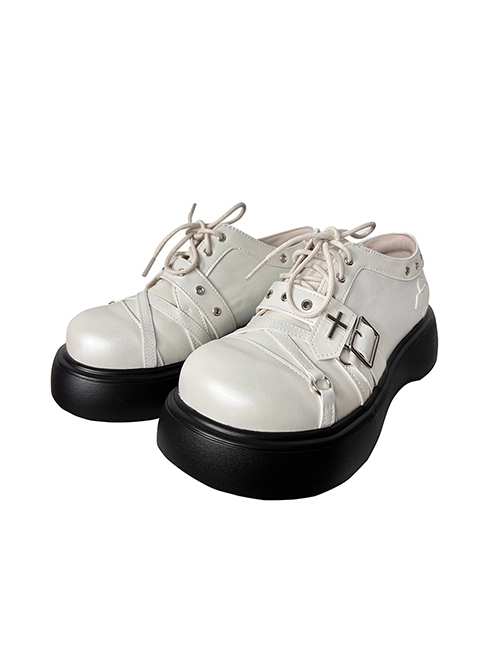 Judgment Sweetheart Series Round Toe Platform Cross Decorated Lace-Up Gothic Lolita Shoes