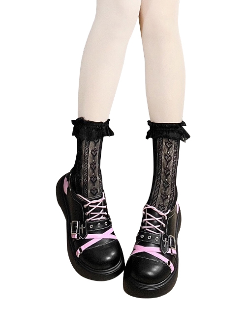 Judgment Sweetheart Series Round Toe Platform Cross Decorated Lace-Up Gothic Lolita Shoes