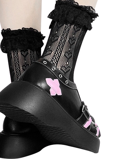 Judgment Sweetheart Series Round Toe Platform Cross Decorated Lace-Up Gothic Lolita Shoes