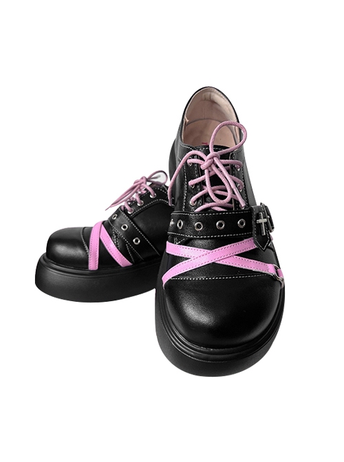 Judgment Sweetheart Series Round Toe Platform Cross Decorated Lace-Up Gothic Lolita Shoes