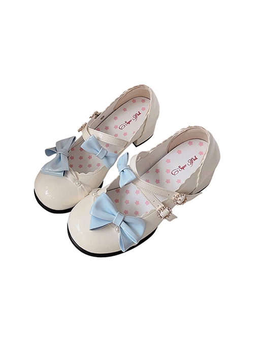 Milk Puffs Series Japanese Round Toe Mary Jane Chunky Heel Bow-Knot Sweet Lolita Shoes