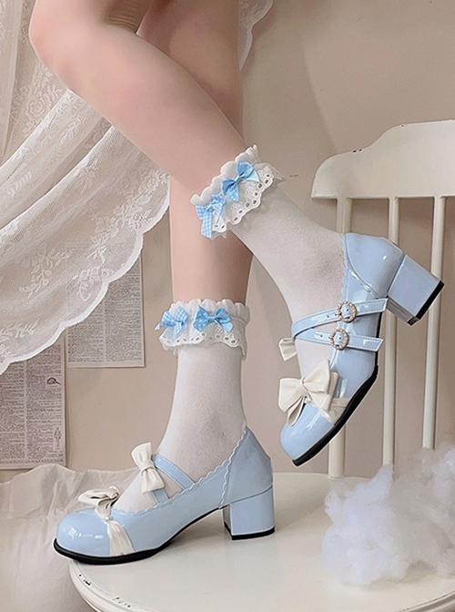 Milk Puffs Series Japanese Round Toe Mary Jane Chunky Heel Bow-Knot Sweet Lolita Shoes