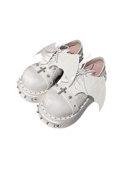 Earl Of Darkness Series Round Toe Thick Sole Sweet Cool Rivets Halloween Bat Wings Punk Lolita Shoes