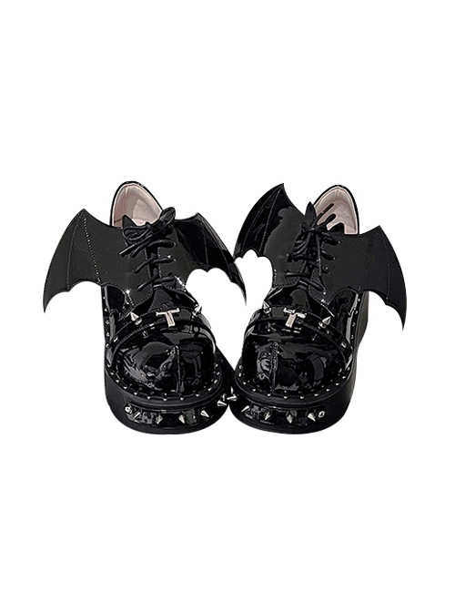 Earl Of Darkness Series Round Toe Thick Sole Sweet Cool Rivets Halloween Bat Wings Punk Lolita Shoes