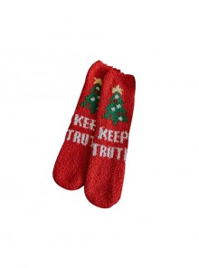 Christmas Coral Velvet Winter Plush Christmas Tree Gifts Warm Classic Lolita Socks