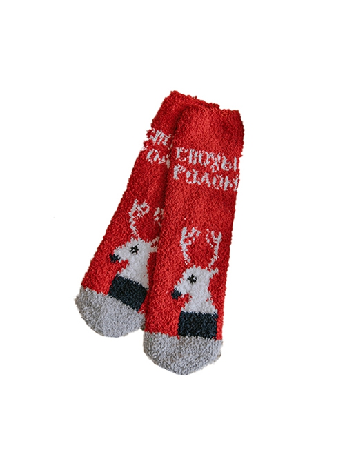 Elk Santa Claus Fox Winter Warm Coral Velvet Christmas Gift Classic Lolita Socks