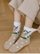 Red Green Striped Elk Christmas Coral Fleece Winter Warm Plush Classic Lolita Socks