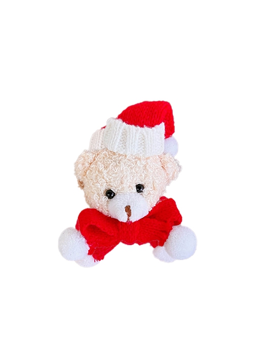 Red Scarf Santa Hat Plush Little Bear Gift Pin Brooch Hair Clip Dual-Purpose Classic Lolita Hair Clip