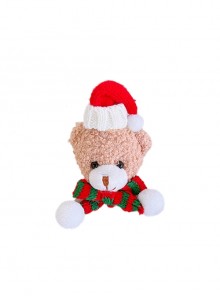 Red Green Scarf Plush Little Bear Christmas Gift Brooch Hairpin Dual-Use Classic Lolita Hair Clip