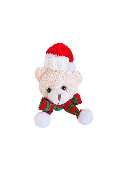 Red Green Scarf Plush Little Bear Christmas Gift Brooch Hairpin Dual-Use Classic Lolita Hair Clip