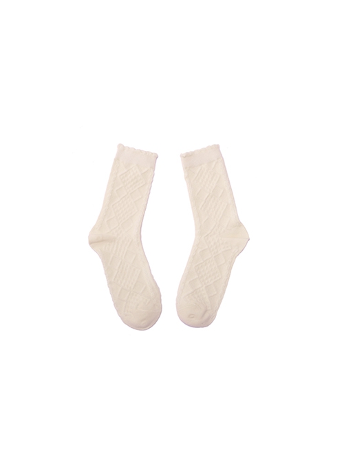 Solid Color Mid-Short Tube Rhombus Student Elastic Girl Pure Cotton Autumn Winter Classic Lolita Socks