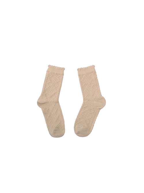 Solid Color Mid-Short Tube Rhombus Student Elastic Girl Pure Cotton Autumn Winter Classic Lolita Socks