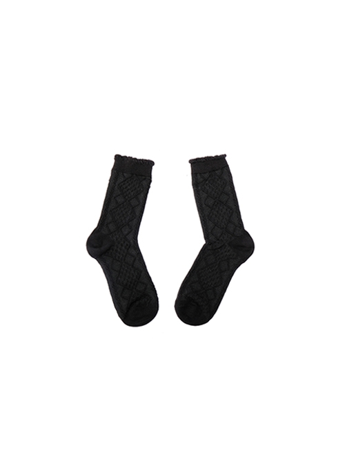 Solid Color Mid-Short Tube Rhombus Student Elastic Girl Pure Cotton Autumn Winter Classic Lolita Socks