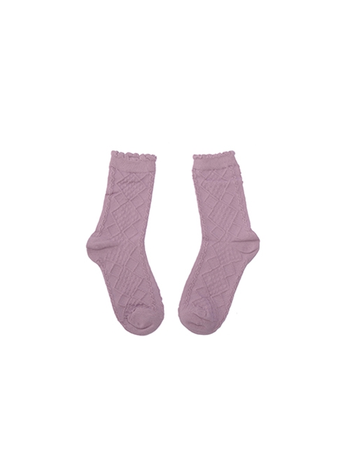 Solid Color Mid-Short Tube Rhombus Student Elastic Girl Pure Cotton Autumn Winter Classic Lolita Socks