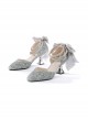 Deep Sea Girls Series Elegant Pearl Glitter Powder Unilateral Bow-Knot Design High Heels Classic Lolita Shoes