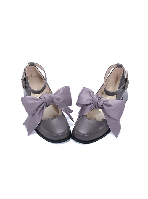Goodbye Tulip Series Solid Color Mary Jane Thick Heel Satin Ribbon Bow-Knot Classic Lolita Shoes