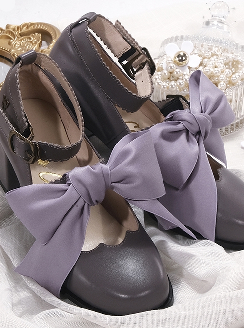 Goodbye Tulip Series Solid Color Mary Jane Thick Heel Satin Ribbon Bow-Knot Classic Lolita Shoes