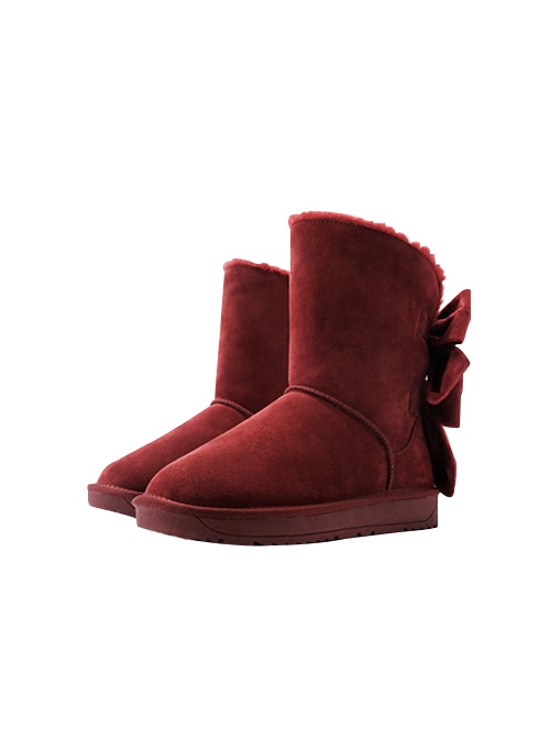 Solid Color Imitation Rabbit Fur Thickened Autumn Winter Short Tube Velvet Bow-Knot Snow Boots Classic Lolita Boots