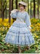 Melaleuca Lily Series Elegant Square Neck Lily Embroidery Polka Dot Lace Long-Sleeved Blouses Classic Lolita Skirt Set