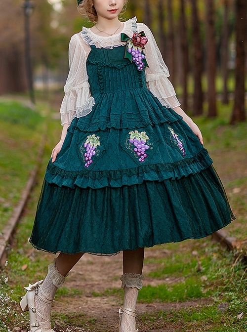 Grape Manor Series Solid Color Jacquard Grape Embroidery Elegant Classic Lolita Sleeveless Dress