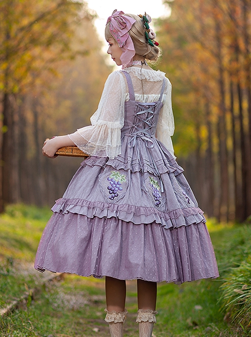 Grape Manor Collection Solid Color Jacquard Grape Embroidery Elegant Classic Lolita Sleeveless Dress