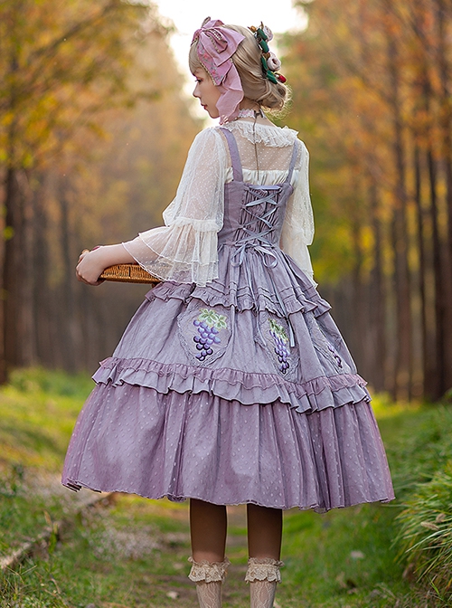 Grape Manor Series Solid Color Jacquard Grape Embroidery Elegant Classic Lolita Sleeveless Dress