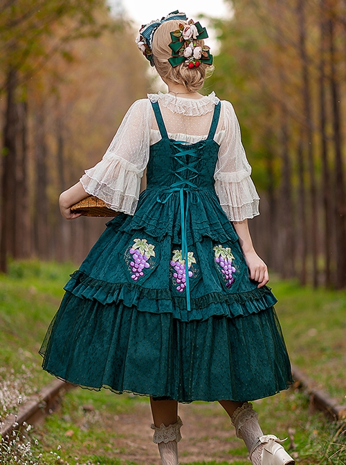 Grape Manor Series Solid Color Jacquard Grape Embroidery Elegant Classic Lolita Sleeveless Dress