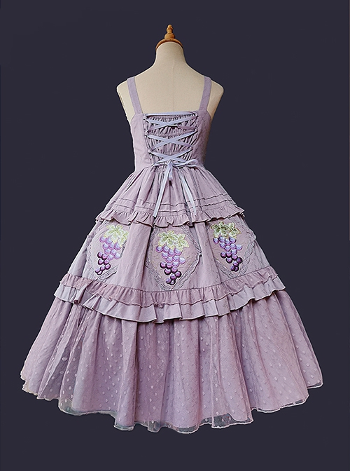Grape Manor Series Solid Color Jacquard Grape Embroidery Elegant Classic Lolita Sleeveless Dress