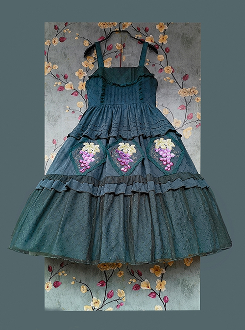 Grape Manor Series Solid Color Jacquard Grape Embroidery Elegant Classic Lolita Sleeveless Dress