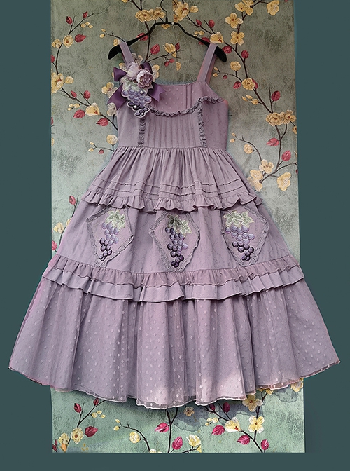 Grape Manor Series Solid Color Jacquard Grape Embroidery Elegant Classic Lolita Sleeveless Dress