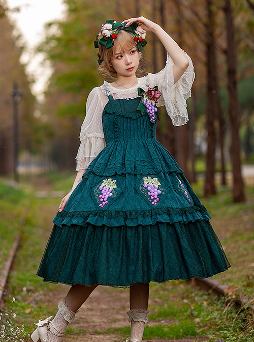 Grape Manor Series Solid Color Jacquard Grape Embroidery Elegant Classic Lolita Sleeveless Dress