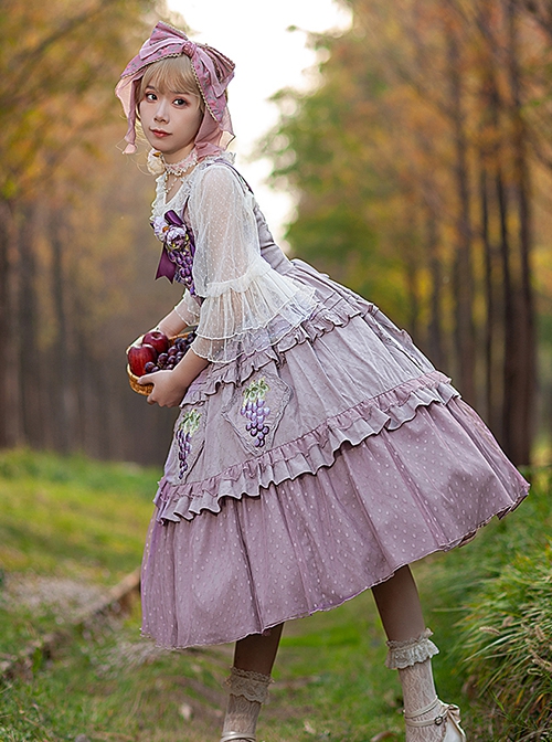 Grape Manor Series Solid Color Jacquard Grape Embroidery Elegant Classic Lolita Sleeveless Dress