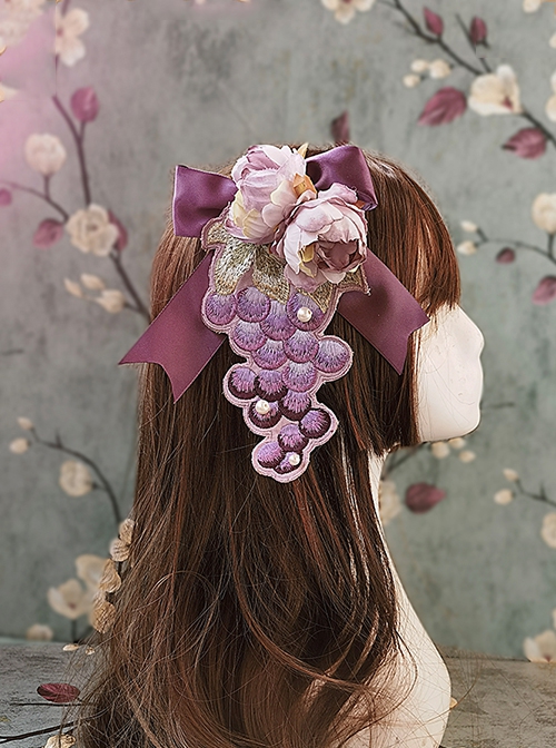 Grape Manor Series Grape Embroidered Flower Decorative Bowknot Classic Lolita Brooch