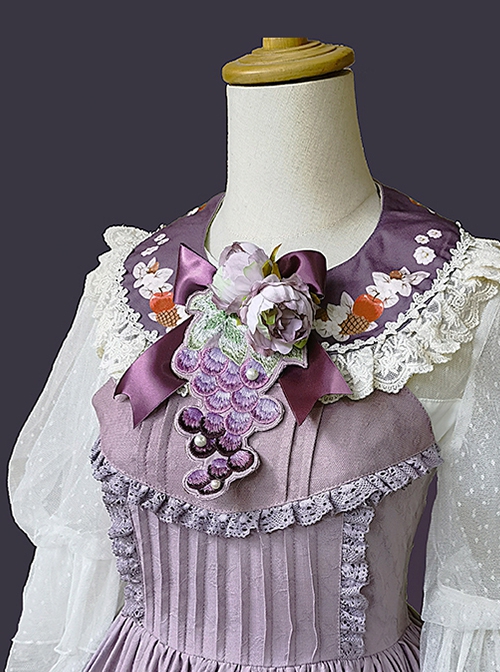 Grape Manor Series Grape Embroidered Flower Decorative Bowknot Classic Lolita Brooch