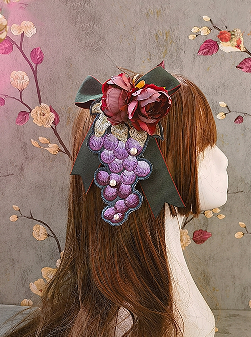 Grape Manor Series Grape Embroidered Flower Decorative Bowknot Classic Lolita Brooch