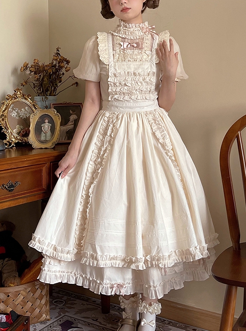 Vintage Solid Color Square Neck Lace Slit Cotton Classic Lolita Overskirt