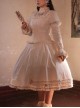 Solid Color Vintage Ruffle Stand Collar Puff Sleeves Detachable Long Sleeves Pearl Decorate Blouses Bow Ruffle Hem Classic Lolita Skirt Set