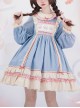 Asymmetric Ruffle Round Neck Cherry Print Lace Stitching Lantern Sleeve Ruffle Hem Sweet Lolita Long Sleeve Dress