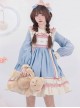 Asymmetric Ruffle Round Neck Cherry Print Lace Stitching Lantern Sleeve Ruffle Hem Sweet Lolita Long Sleeve Dress