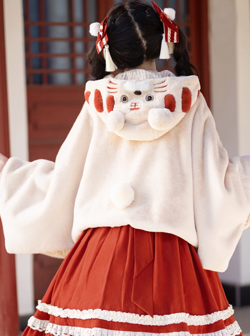 Little Tiger Series Chinese Style Embroidery Little Tiger Horn Buckle Autumn Winter Plush Classic Lolita Cloak