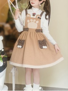 Stupid Bear Series Cute Age-Reducing Thickened Warm Bear Doll Adjustable Strap Autumn Winter Sweet Lolita Sleeveless Dress