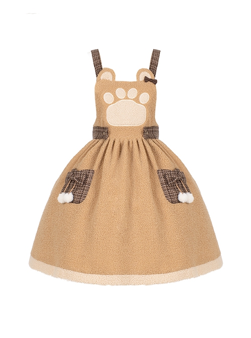 Stupid Bear Series Cute Age-Reducing Thickened Warm Bear Doll Adjustable Strap Autumn Winter Sweet Lolita Sleeveless Dress